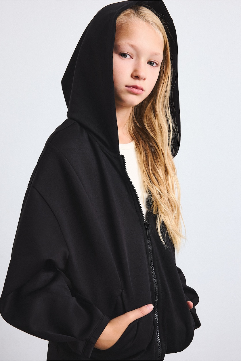 Young Girls - Teen Girls Black Oversize Fit Hooded Cardigan