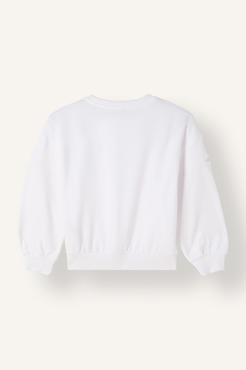 Kız Çocuk - Genç Kız Beyaz Relaxed Fit Kol Kesikli Sweatshirt Kız Çocuk