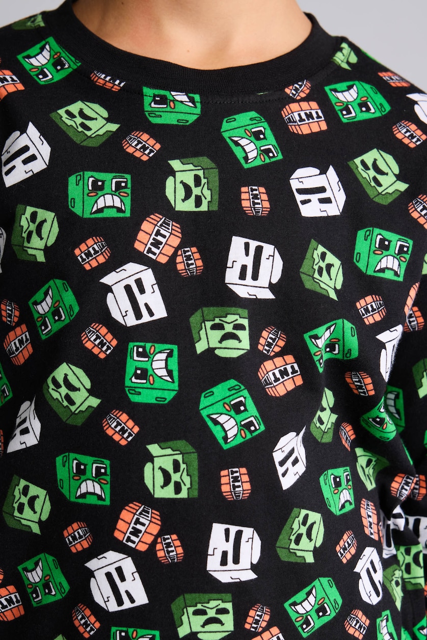 Young Boys - Teen Boys Black Man 2 piece Regular Fit Minecraft Licensed Elastic Band Knitted Pyjamas