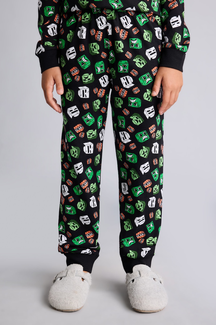 Young Boys - Teen Boys Black Man 2 piece Regular Fit Minecraft Licensed Elastic Band Knitted Pyjamas