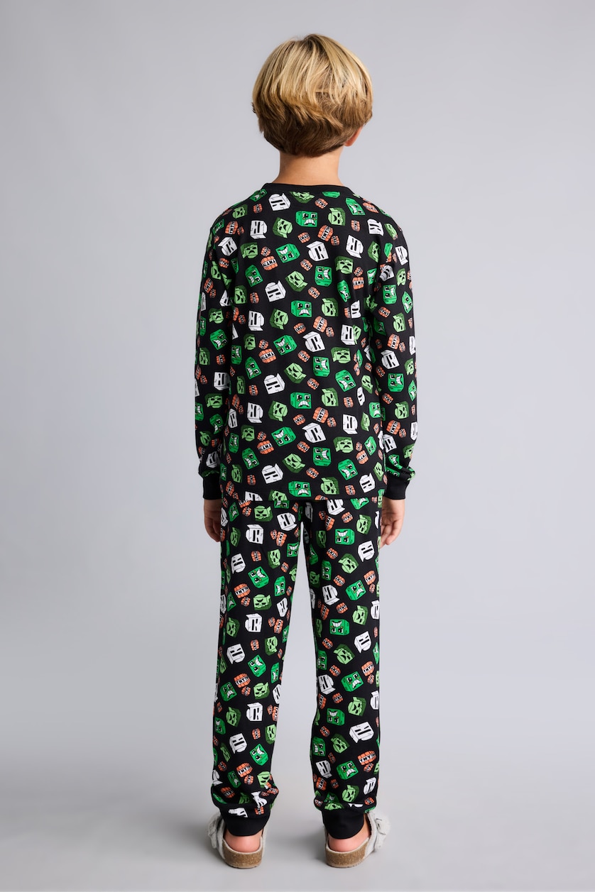 Young Boys - Teen Boys Black Man 2 piece Regular Fit Minecraft Licensed Elastic Band Knitted Pyjamas