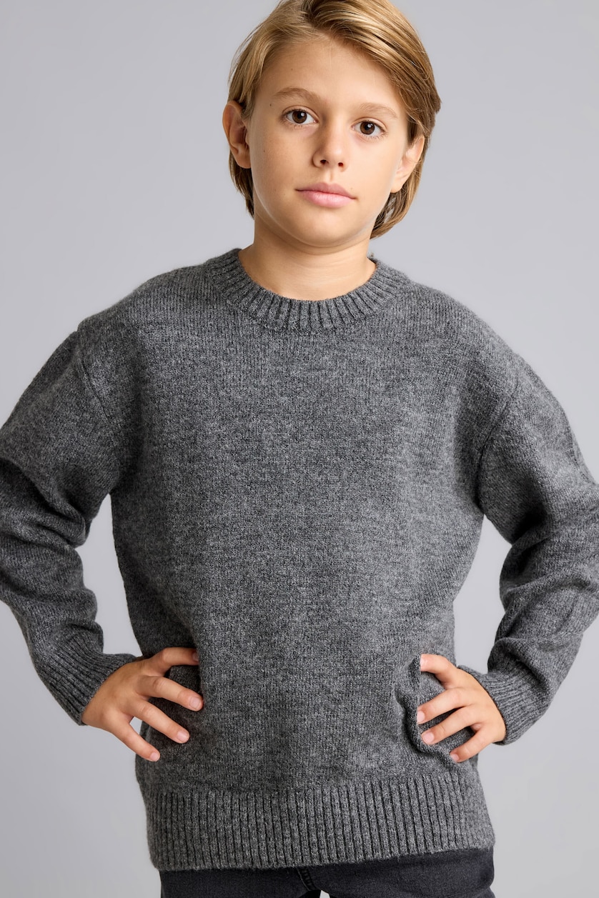 Erkek Çocuk - Genç Erkek Antasit Melanj Oversize Triko Basic Kazak Erkek Çocuk
