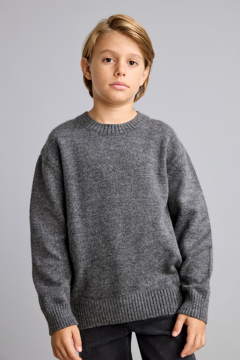 Erkek Çocuk - Genç Erkek Antasit Melanj Oversize Triko Basic Kazak Erkek Çocuk