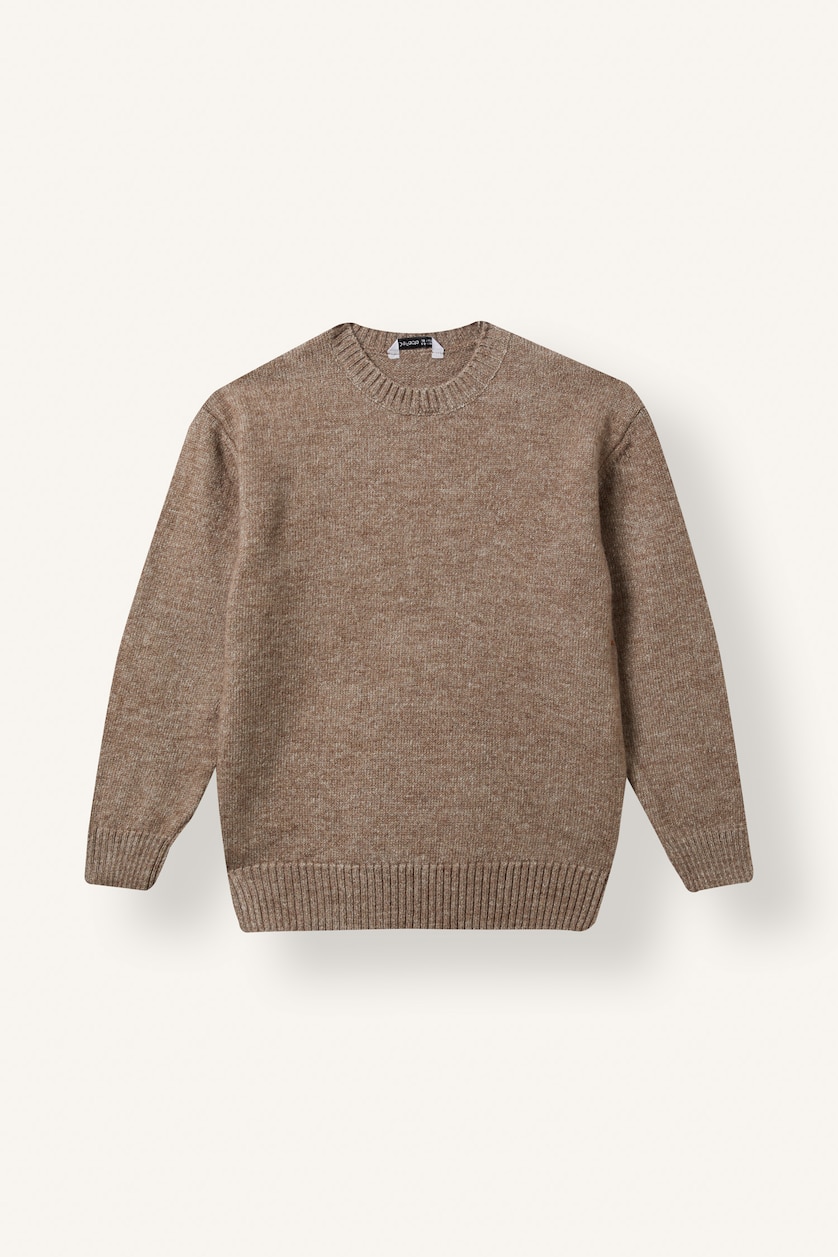 Erkek Çocuk - Genç Erkek Bej Melanj Oversize Triko Basic Kazak Erkek Çocuk