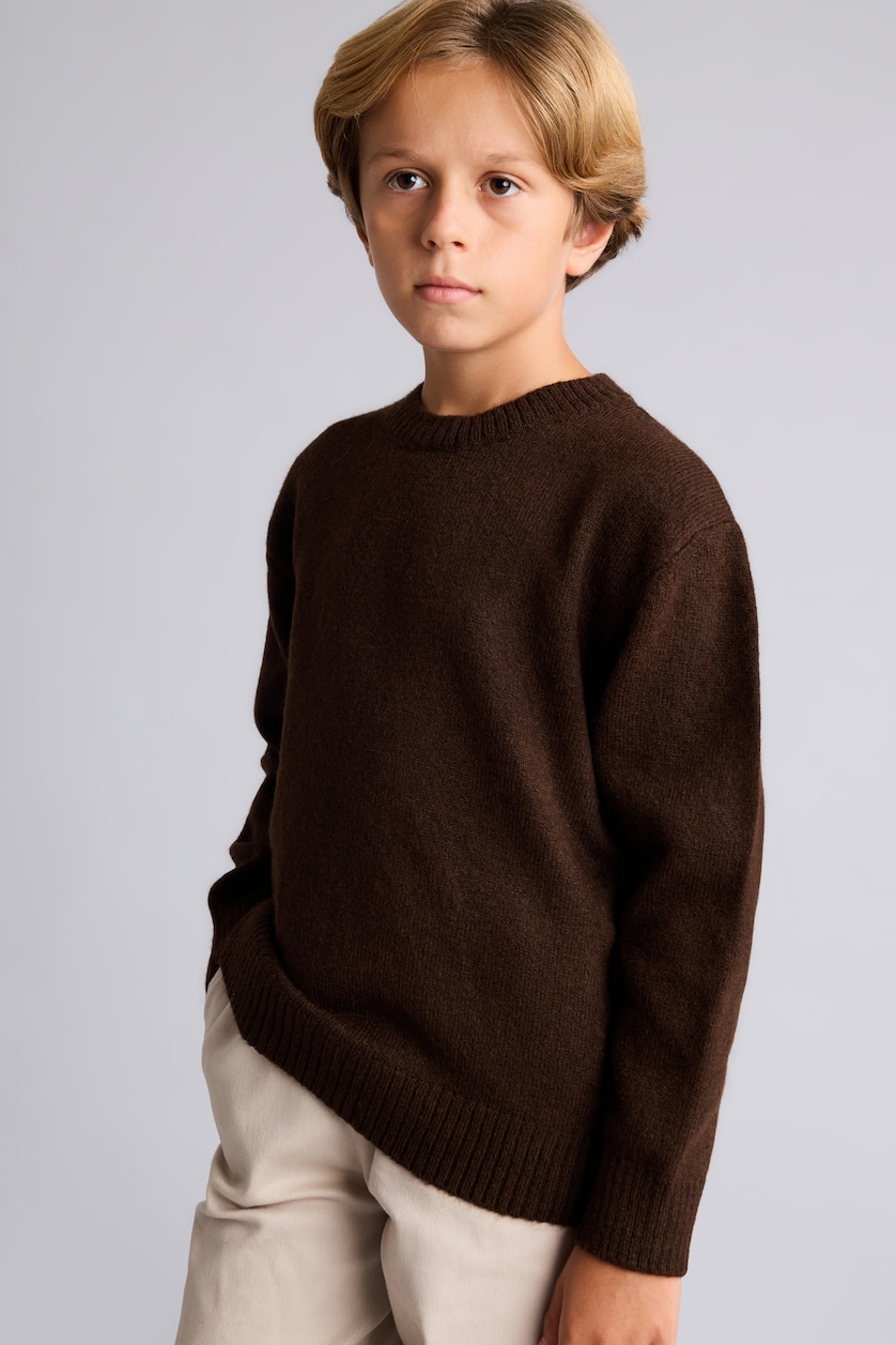 Young Boys - Teen Boys Brown Boy Oversize Fit Crew Neck Pullover