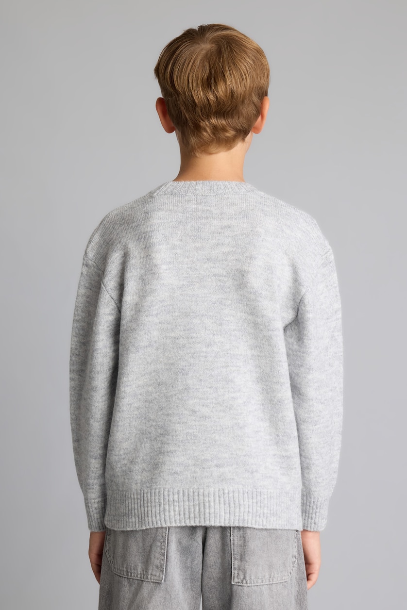 Erkek Çocuk - Genç Erkek Gri Melanj Oversize Triko Basic Kazak Erkek Çocuk