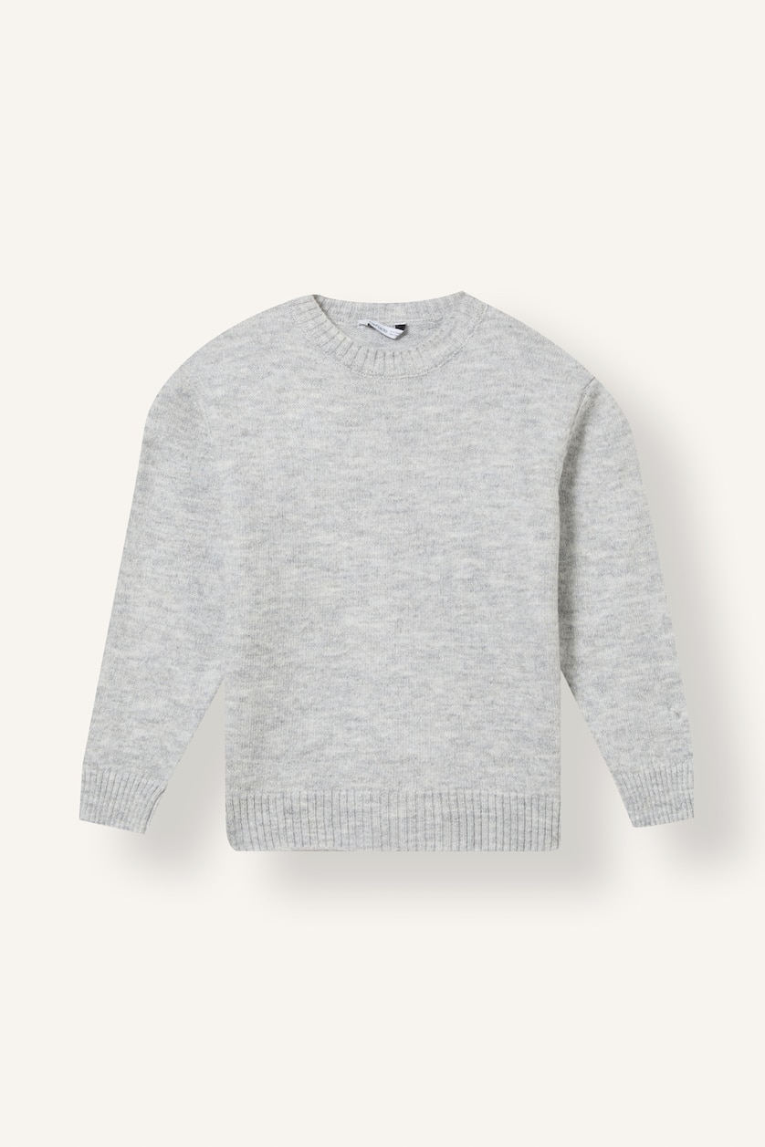 Erkek Çocuk - Genç Erkek Gri Melanj Oversize Triko Basic Kazak Erkek Çocuk