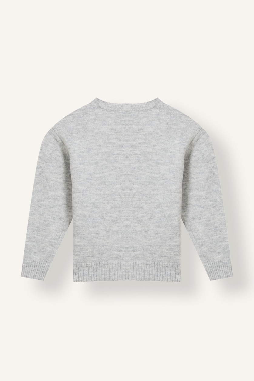 Erkek Çocuk - Genç Erkek Gri Melanj Oversize Triko Basic Kazak Erkek Çocuk