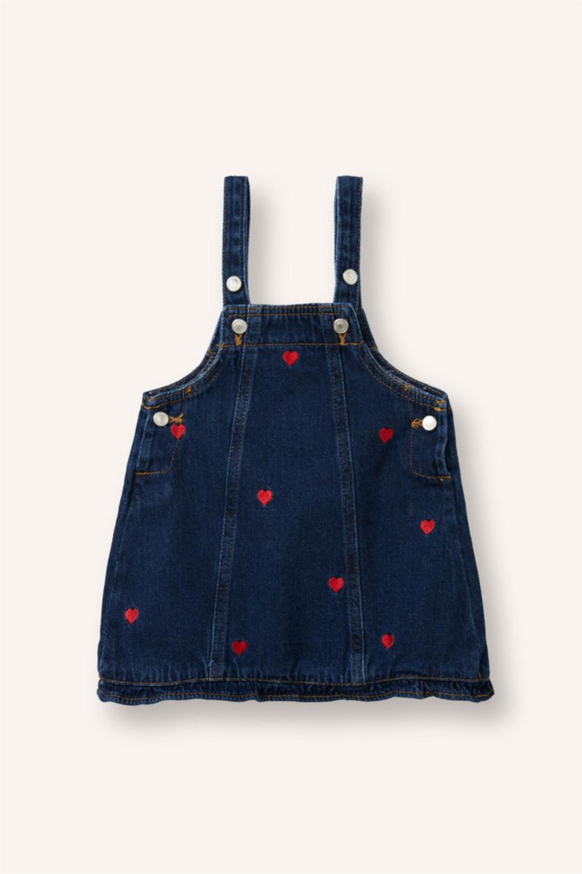 Kız Bebek Koyu Mavi Jean Salopet Elbise Kız Bebek