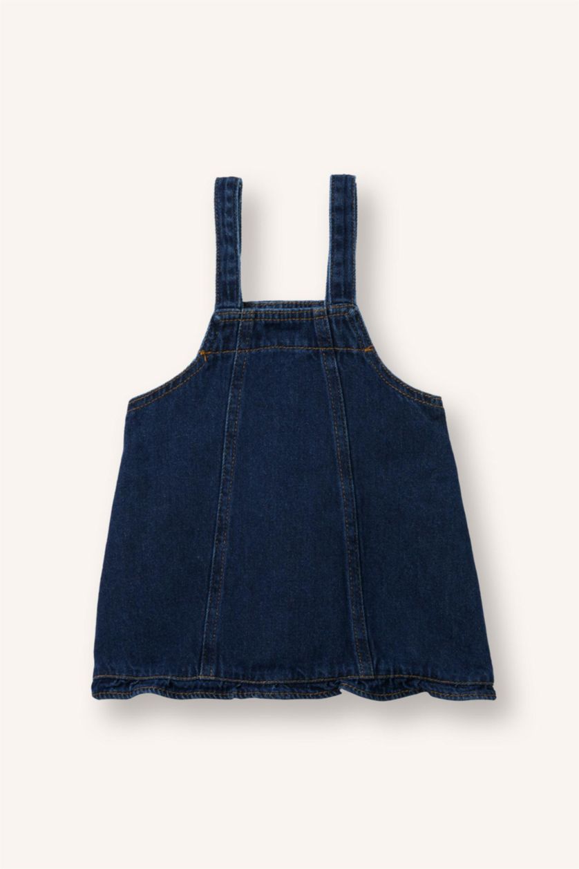 Kız Bebek Koyu Mavi Jean Salopet Elbise Kız Bebek