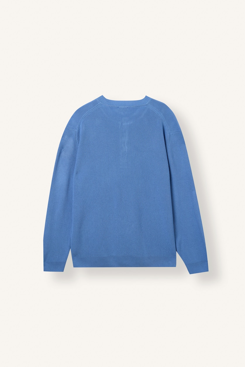 Erkek Açık Mavi Standart Fit Henley Yaka Triko Basic Kazak