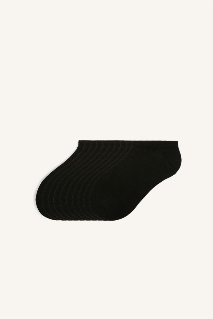 Erkek Siyah Pamuklu 10'Lu Sneaker Çorap