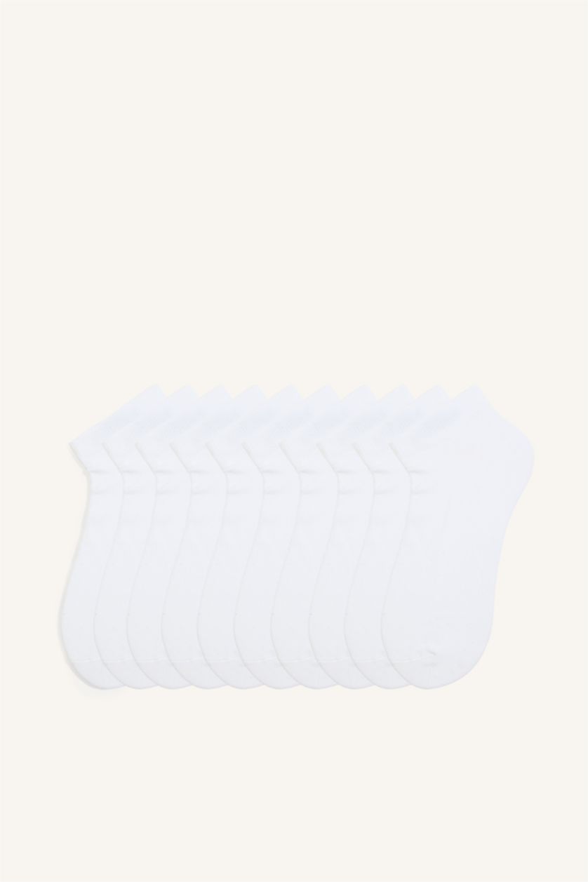Woman White Woman Seamless 10 Piece Cotton Ankle Socks