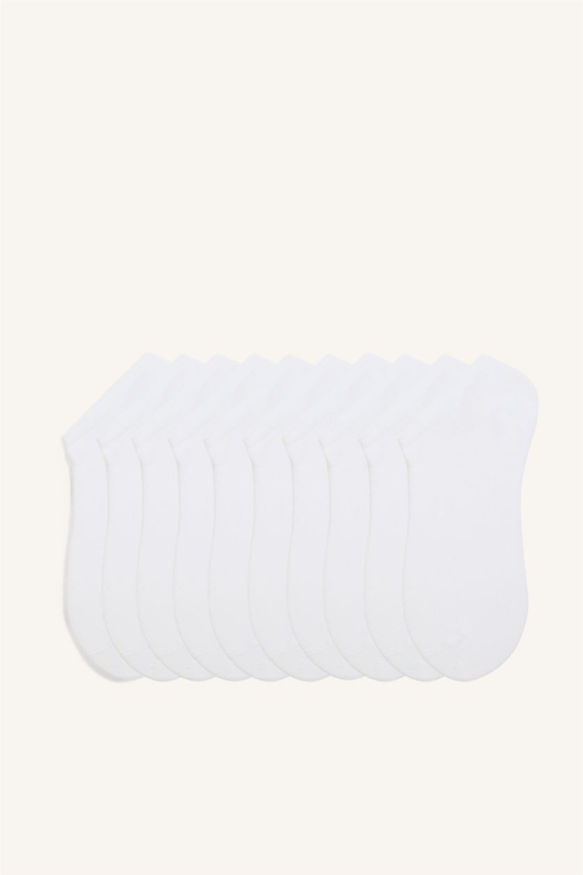 Woman White Woman Seamless 10 Piece Cotton Sneaker Socks