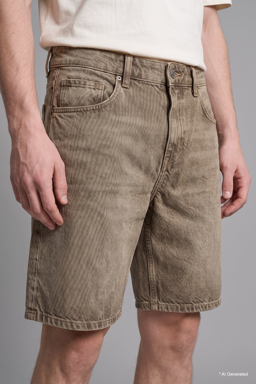 Erkek Açık Kahve %100 Pamuk Straıght Fit Jean Bermuda Şort
