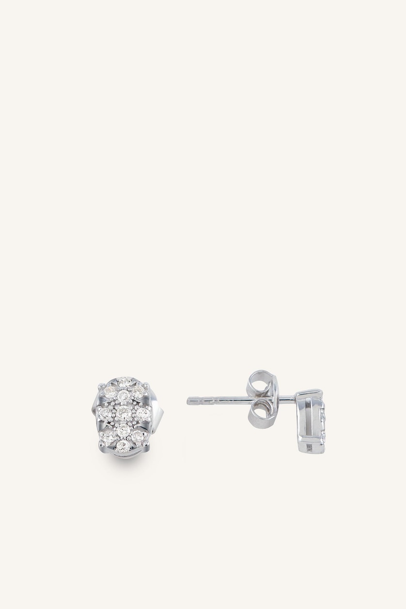 Kadın Gümüş 0,12 Karat Oval Pırlanta Küpe