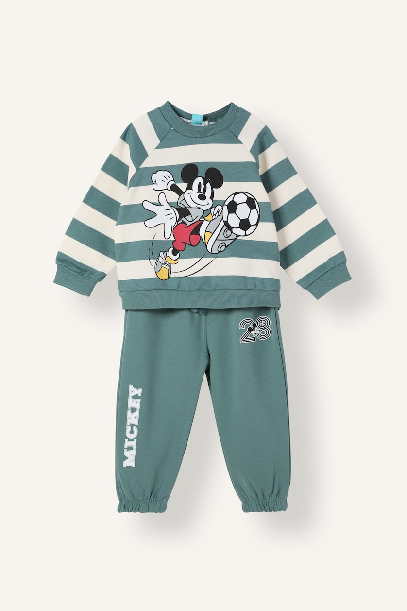 Erkek Bebek Yeşil 2'li Eşofman Takımı Mickey Baskılı Erkek Bebek