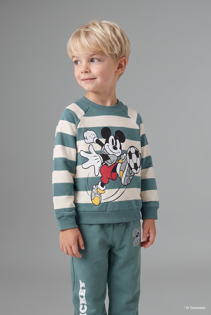 Erkek Bebek Yeşil 2'li Eşofman Takımı Mickey Baskılı Erkek Bebek