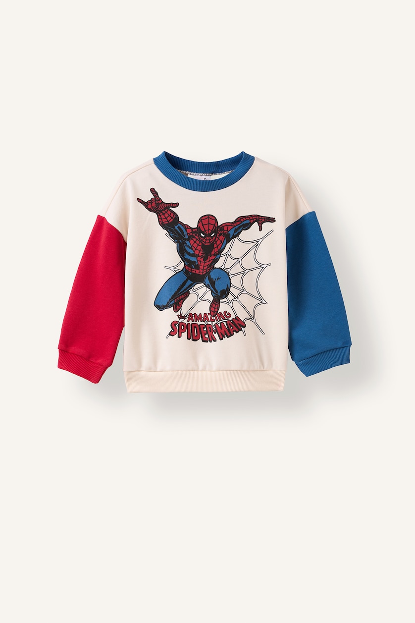 Erkek Bebek Ekru Marvel Spider-Man Baskılı Oversize Sweatshirt Erkek Bebek