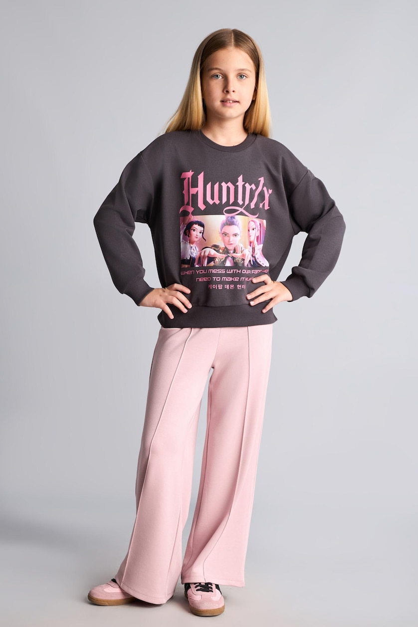 Kız Çocuk - Genç Kız Antrasit Kpop - Demon Hunters Relaxed Fit Sweatshirt Kız Çocuk