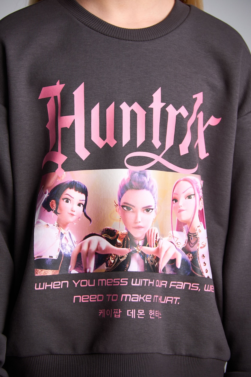 Kız Çocuk - Genç Kız Antrasit Kpop - Demon Hunters Relaxed Fit Sweatshirt Kız Çocuk