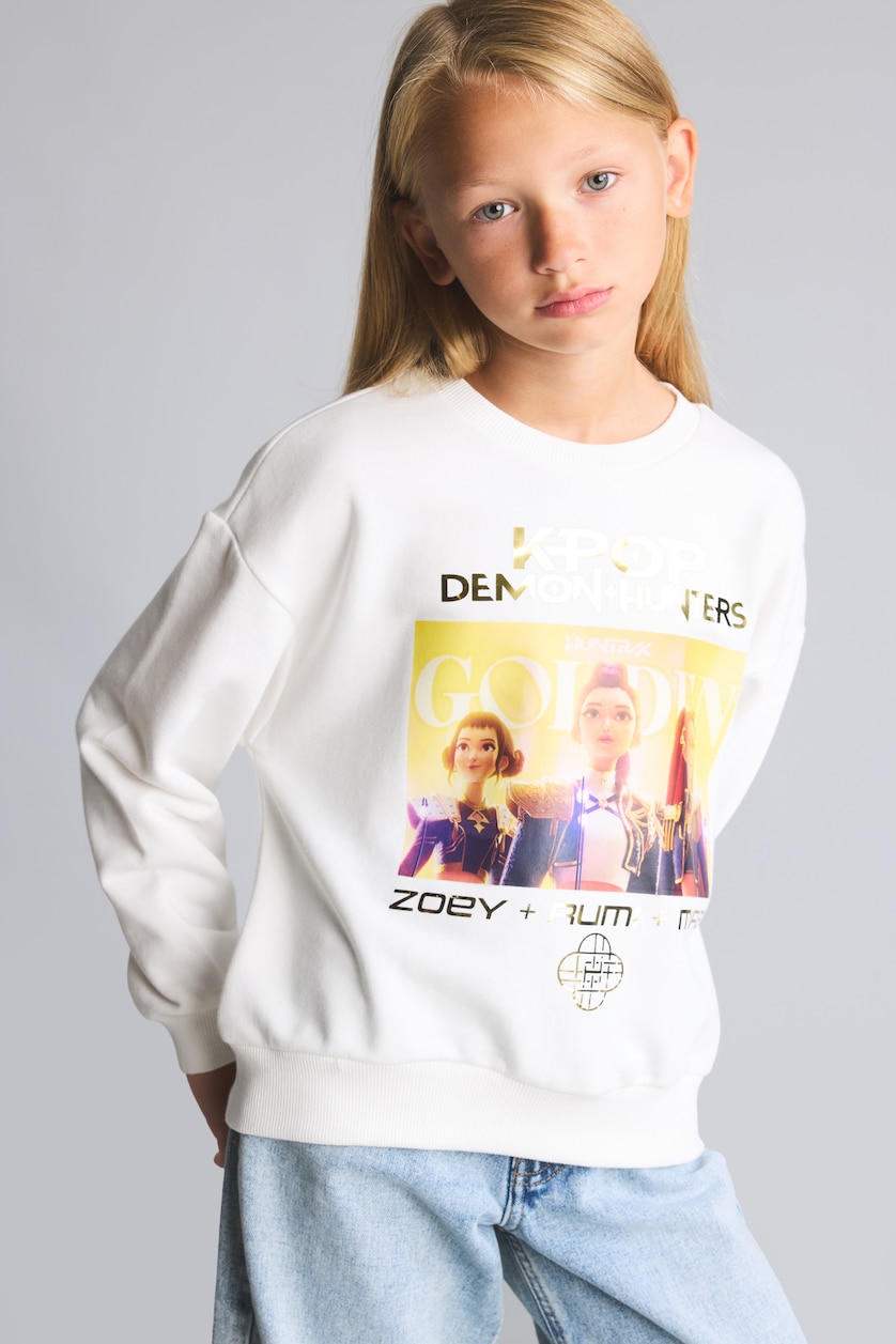 FILLES Écru Sweatshirt imprimé Kpop - Demon Hunters à col rond pour fille Coupe décontractée