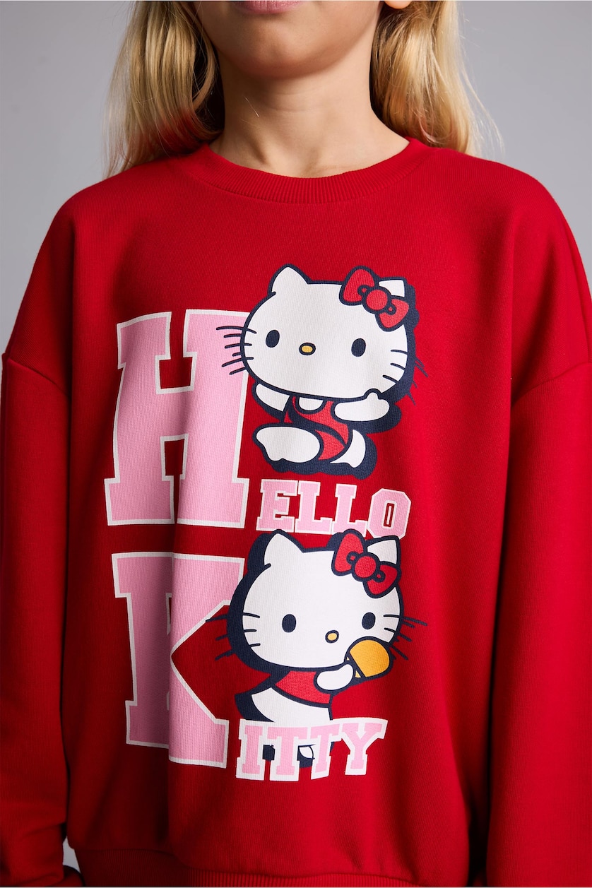 Young Girls - Teen Girls Red Relax Fit Crew Neck Sweatshirt