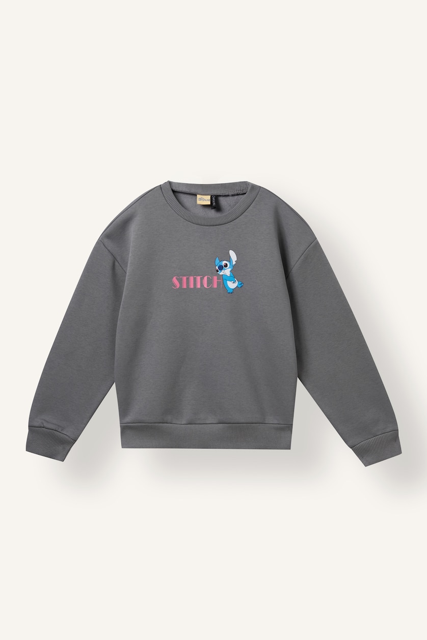 Young Girls - Teen Girls Grey Woman Relax Fit Lilo & Stitch Licensed Crew Neck Sweatshirt