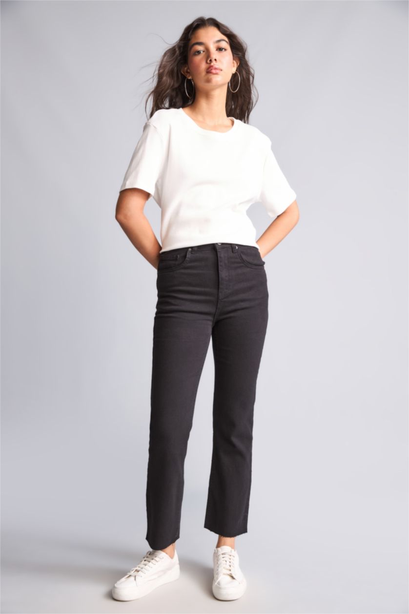 Kadın Siyah Straight Fit Pantolon