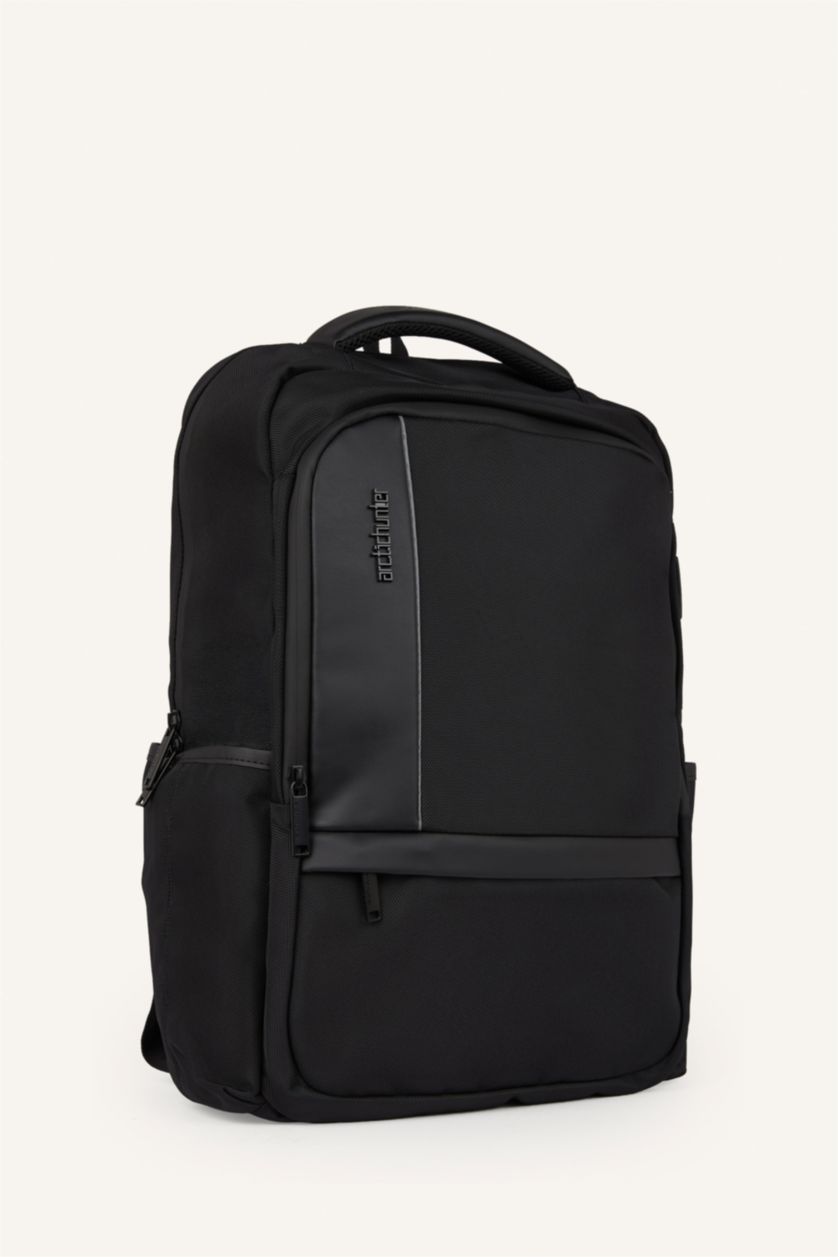 Men Black Faux Leather Backpack