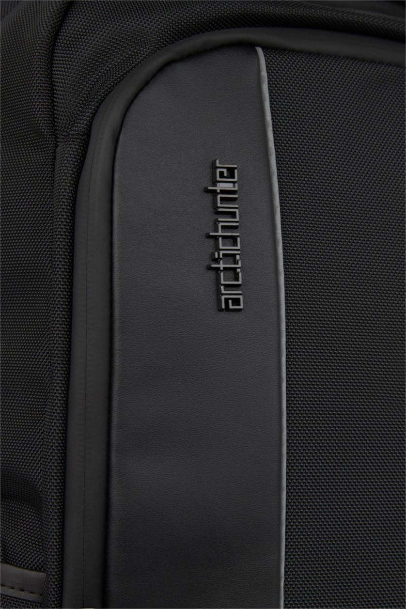 Men Black Faux Leather Backpack
