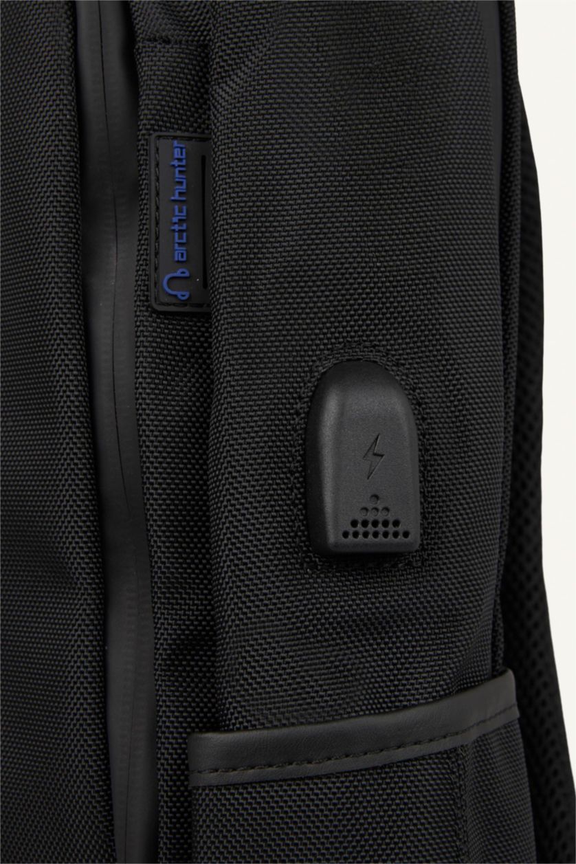 Men Black Faux Leather Backpack