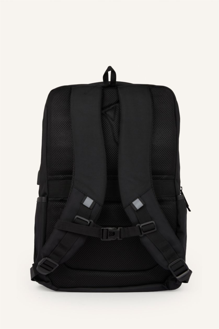 Men Black Faux Leather Backpack