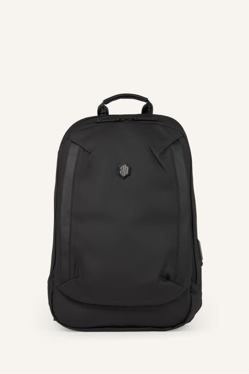 Men Black Faux Leather Backpack