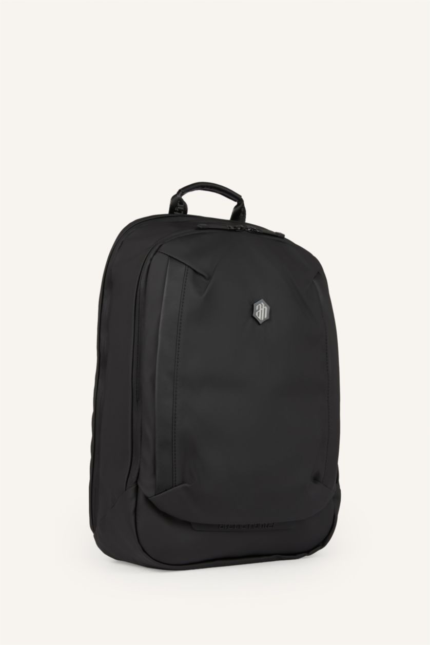 Men Black Faux Leather Backpack