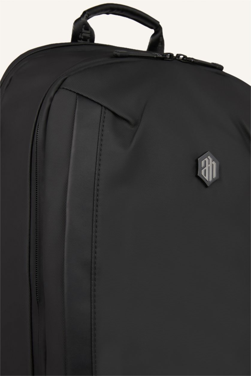 Men Black Faux Leather Backpack