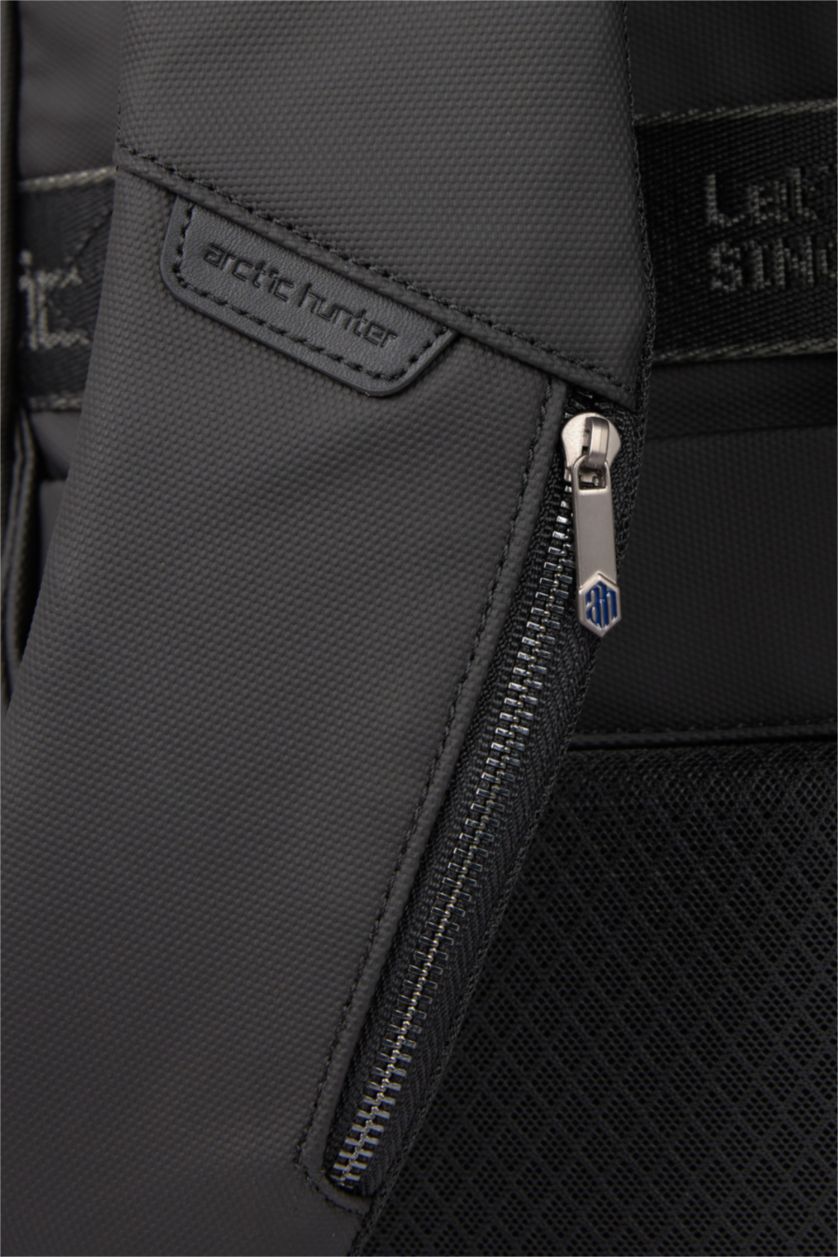 Men Black Faux Leather Backpack