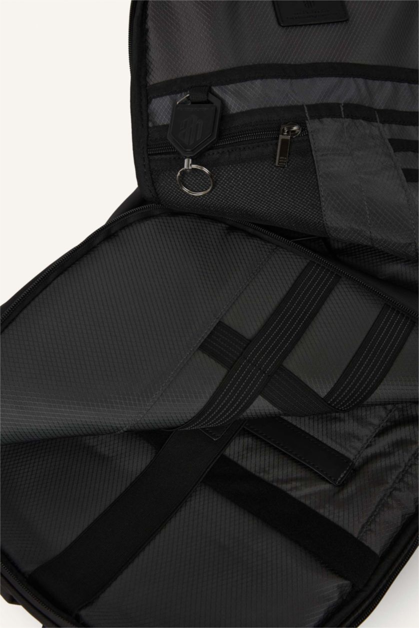 Men Black Faux Leather Backpack