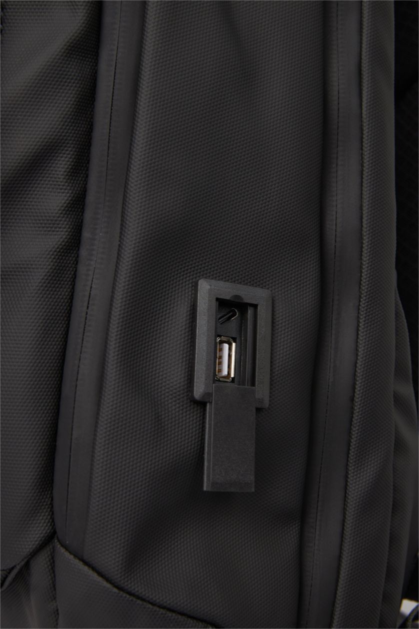 Men Black Faux Leather Backpack