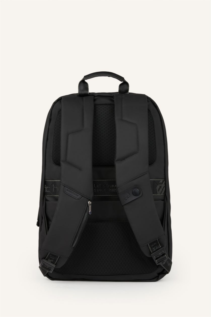 Men Black Faux Leather Backpack