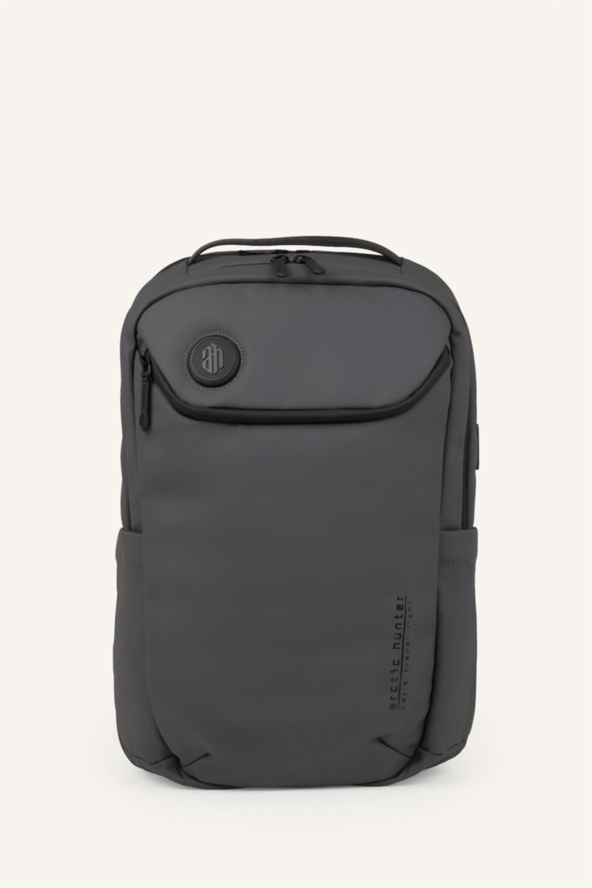 Men Grey Faux Leather Backpack