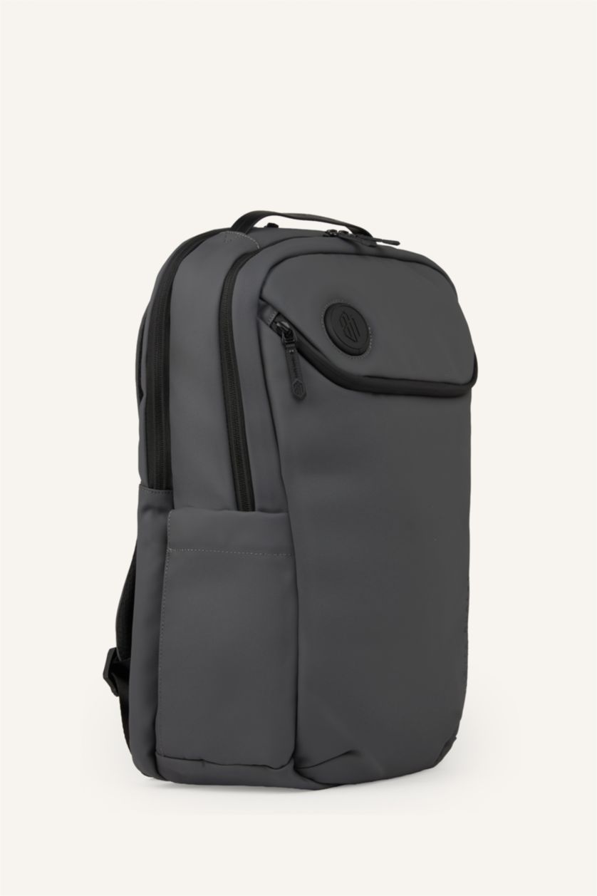 Men Grey Faux Leather Backpack