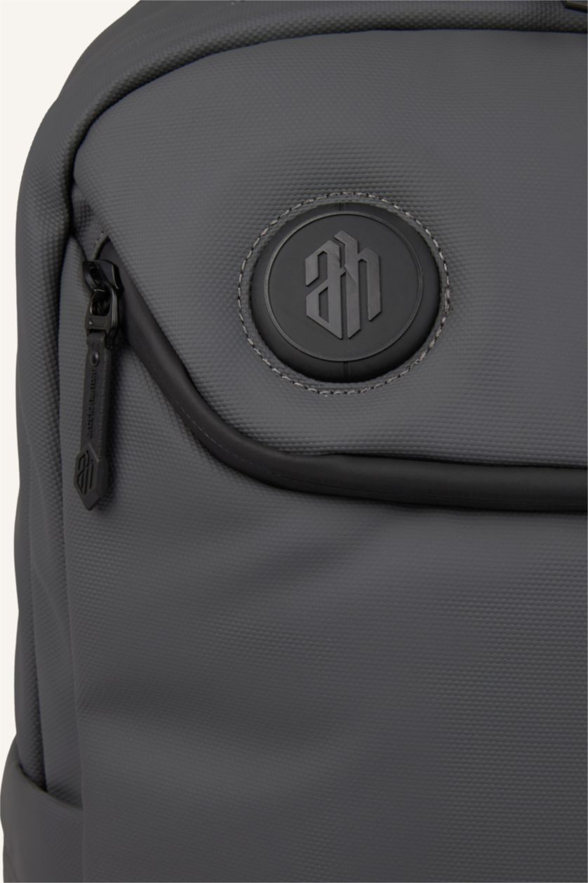 Men Grey Faux Leather Backpack