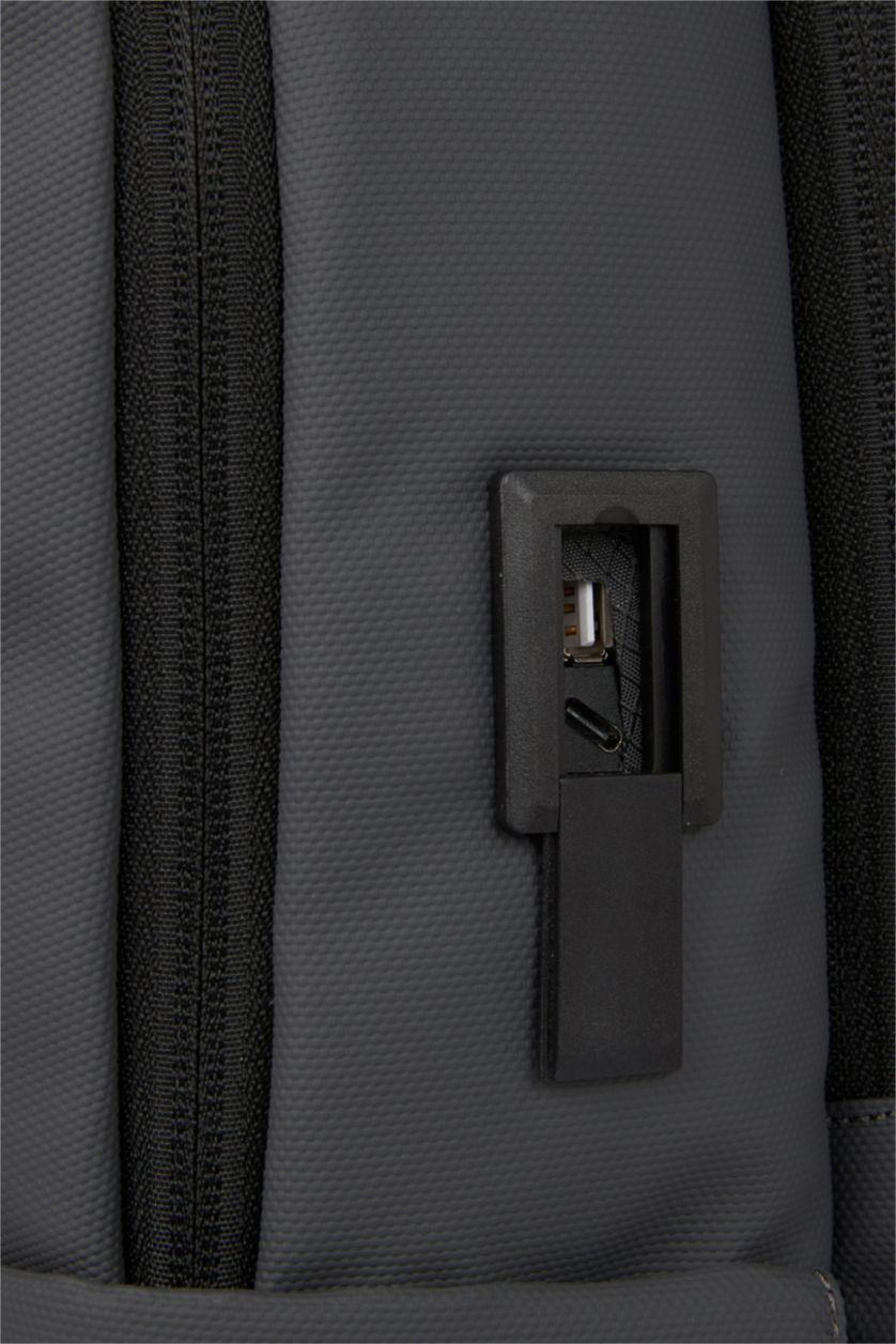 Men Grey Faux Leather Backpack