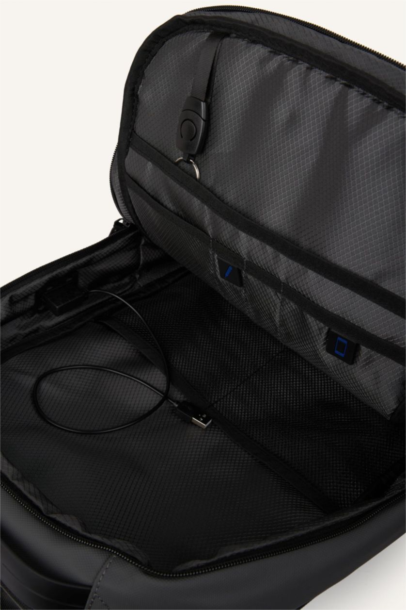 Men Grey Faux Leather Backpack