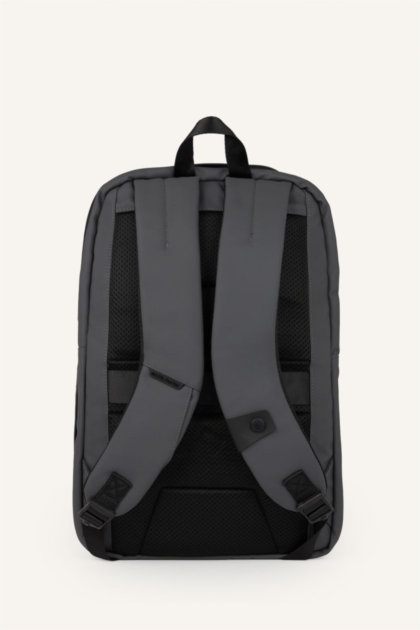 Men Grey Faux Leather Backpack