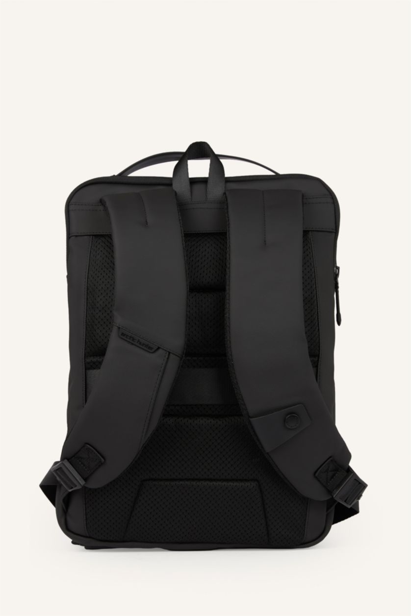 Men Black Faux Leather Backpack