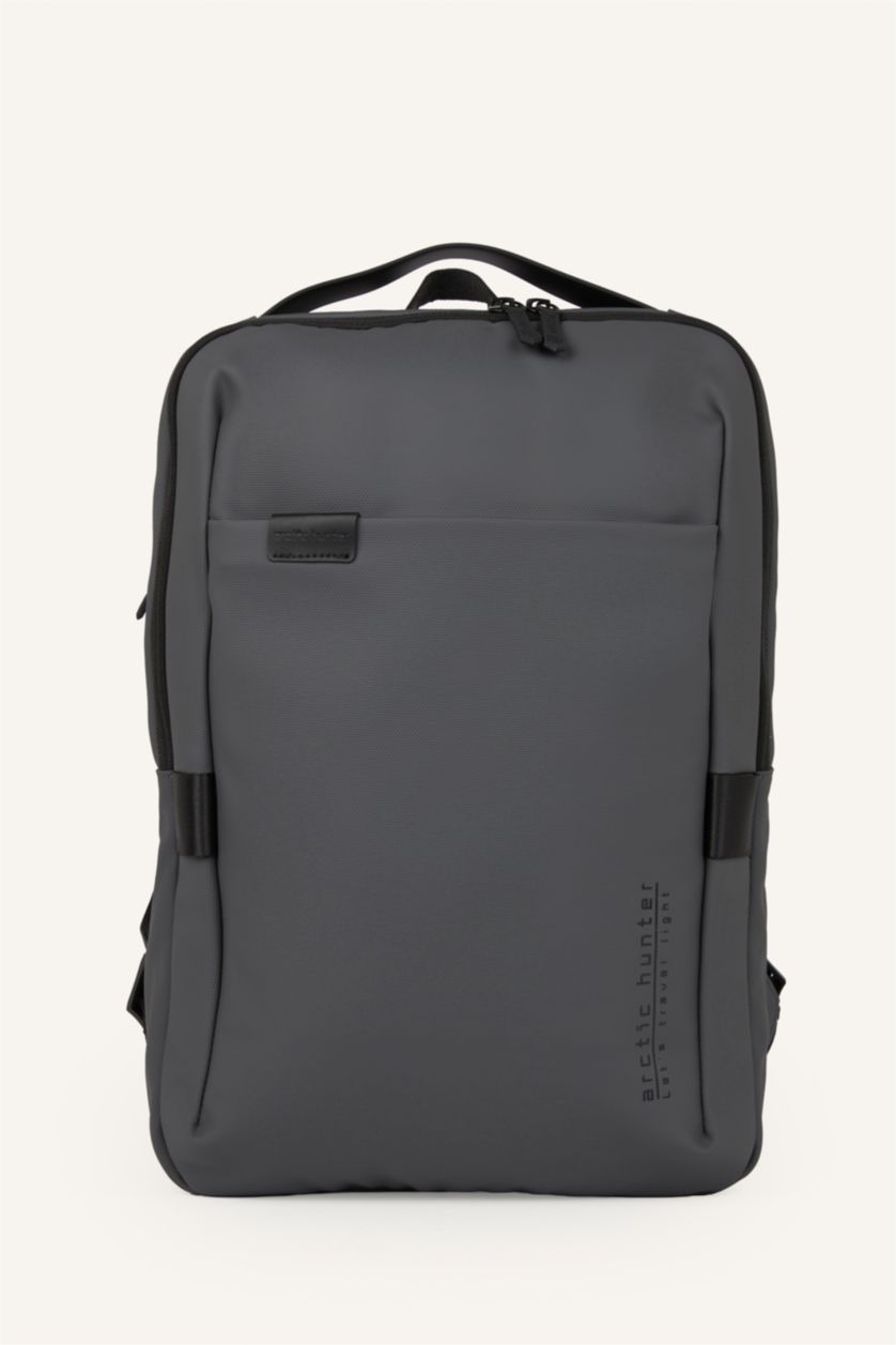 Men Grey Faux Leather Backpack