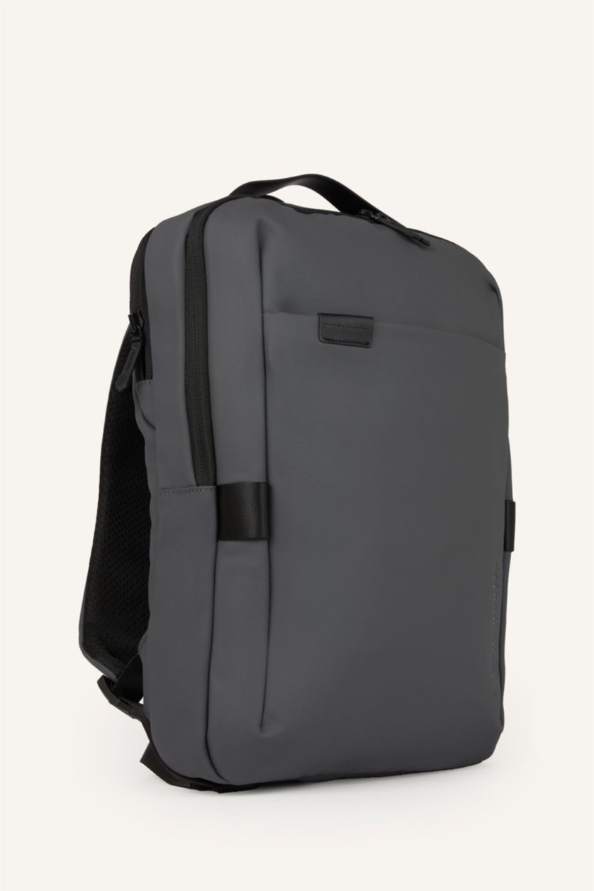 Men Grey Faux Leather Backpack