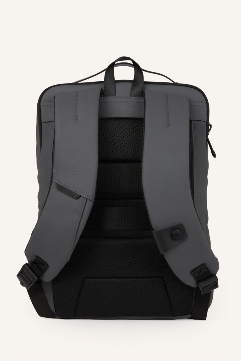 Men Grey Faux Leather Backpack